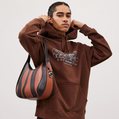 Coach Ergo Bag With Wavy Stripe In Upcrafted Leather Black Saddle