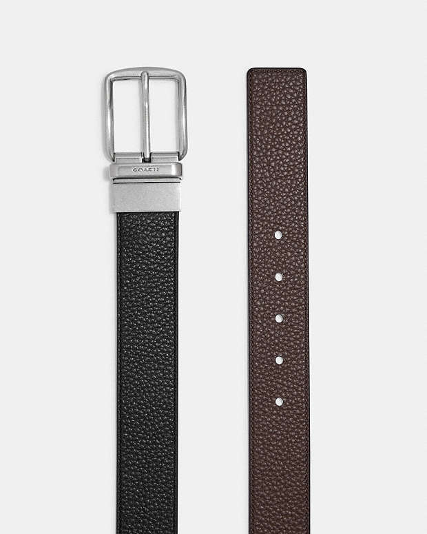 Harness Buckle Cut To Size Reversible Belt, 38 Mm Pebbled Leather-Black Dark Brown Pebbled Leather-Black Dark Brown