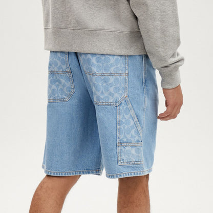Coach Signature Denim Shorts Light Wash