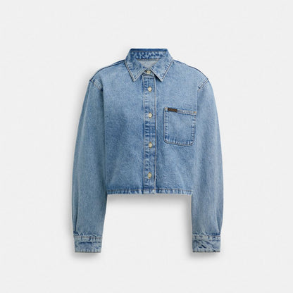Coach Cropped Denim Button Down Blue