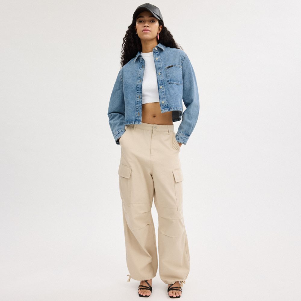 Coach Cropped Denim Button Down Blue