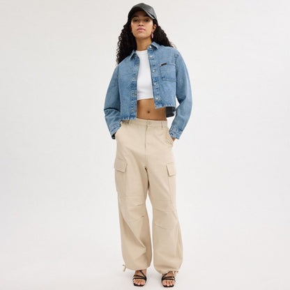 Coach Cropped Denim Button Down Blue