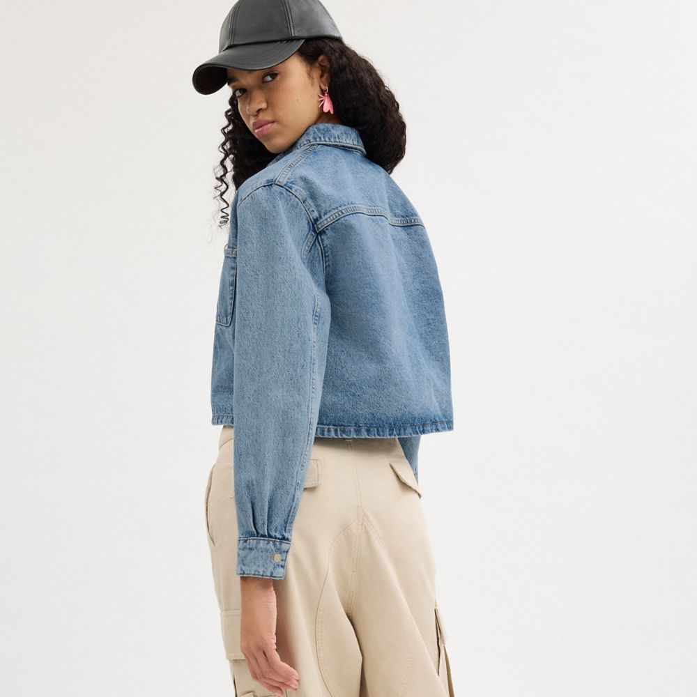 Coach Cropped Denim Button Down Blue