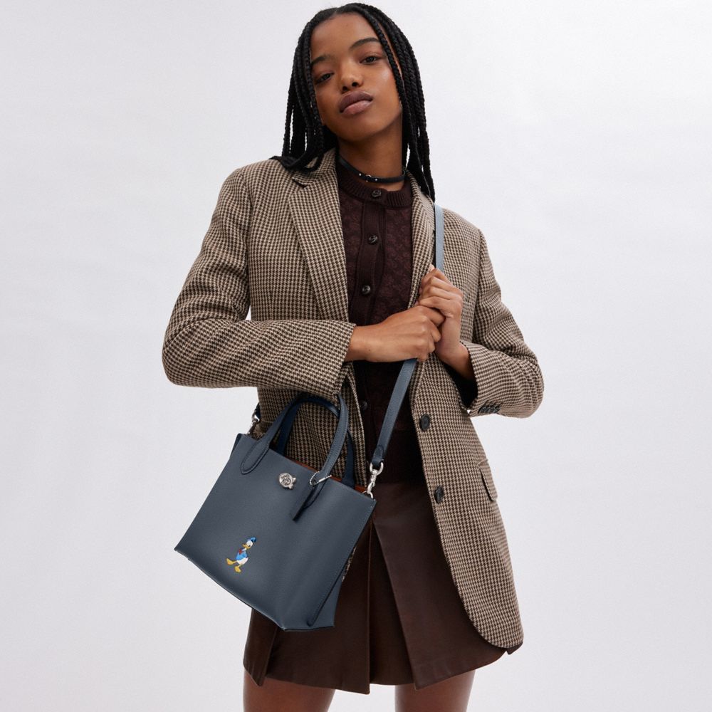 Coach Disney X Coach Willow Tote Bag 24 With Donald Duck Silver Denim Multi