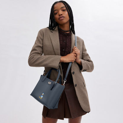 Coach Disney X Coach Willow Tote Bag 24 With Donald Duck Silver Denim Multi