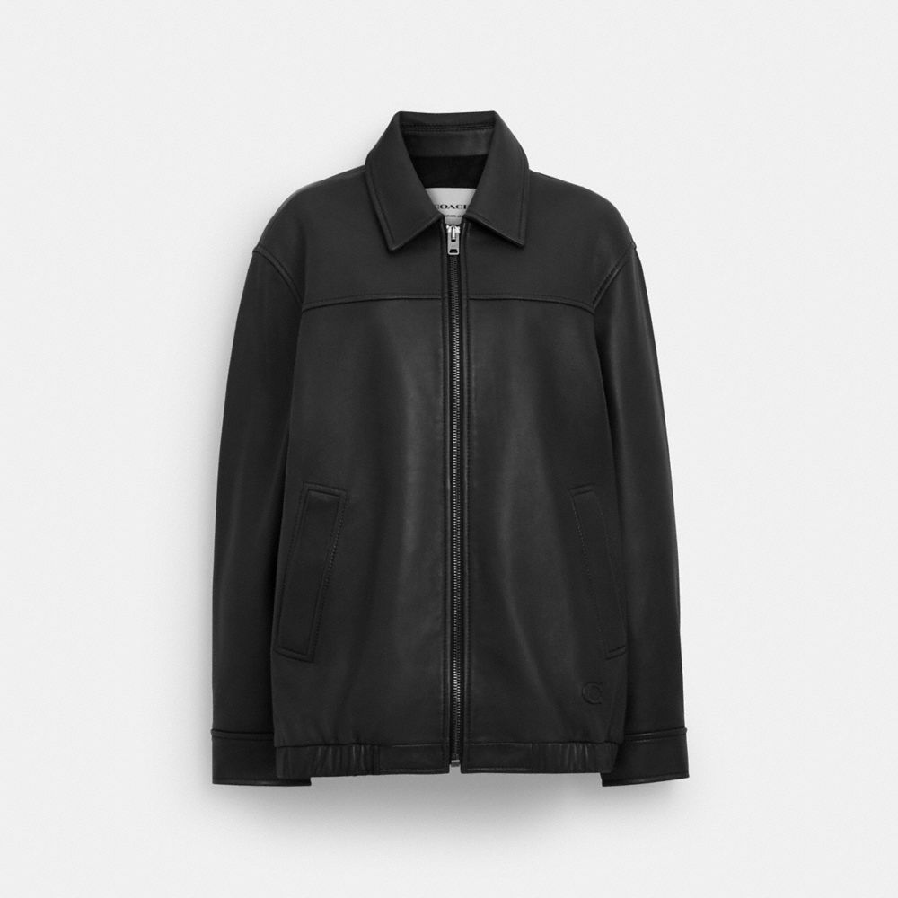 Coach Oversized Leather Jacket Black