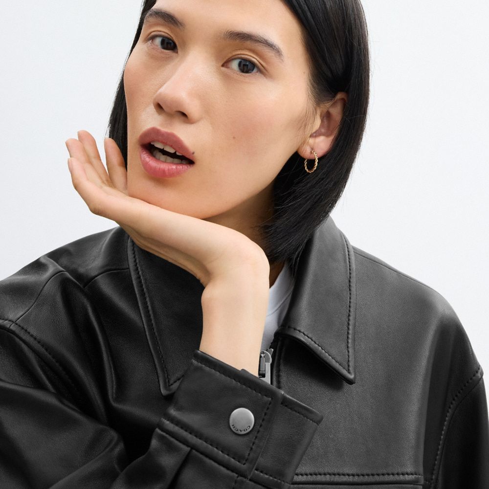 Coach Oversized Leather Jacket Black