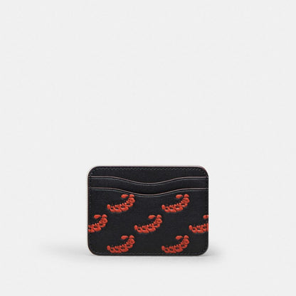Coach Wavy Card Case In Coachtopia Leather With Caterpillar Print Black