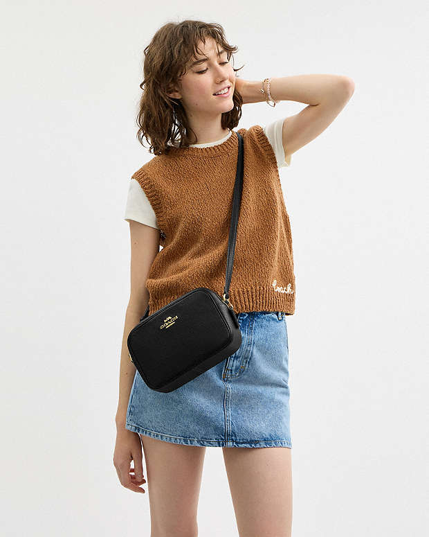 Jamie Camera Bag Pebbled Leather-Gold-Black Pebbled Leather-Gold-Black