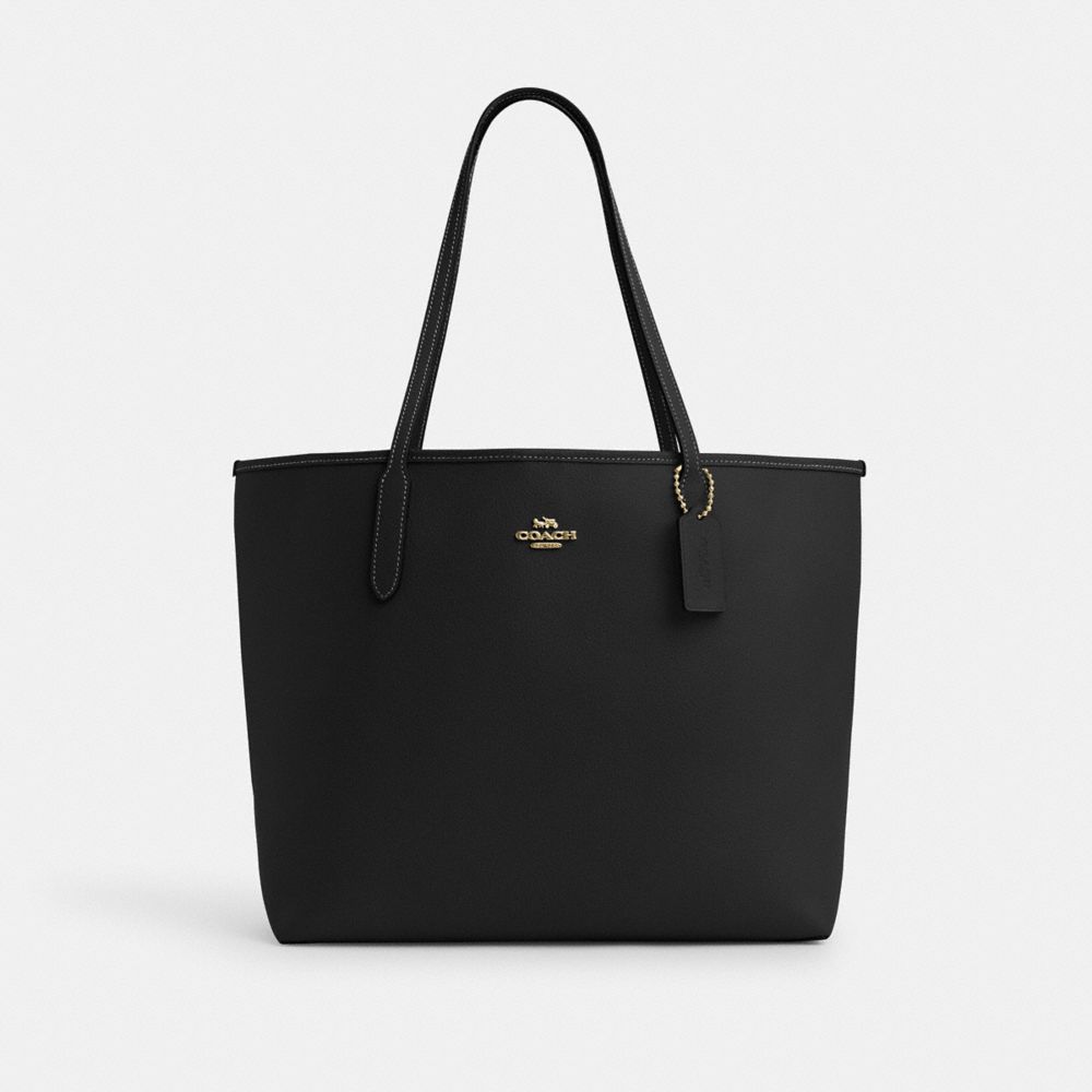 City Tote Bag Pebbled Leather-Gold-Black Pebbled Leather-Gold-Black
