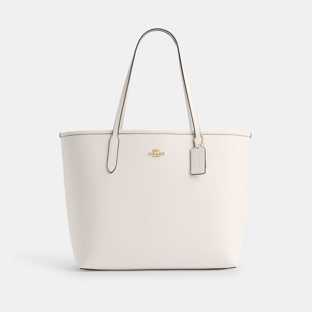 City Tote Bag Pebbled Leather-Gold-Chalk Pebbled Leather-Gold-Chalk
