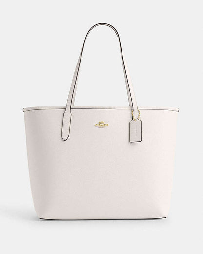 City Tote Bag Pebbled Leather-Gold-Chalk Pebbled Leather-Gold-Chalk