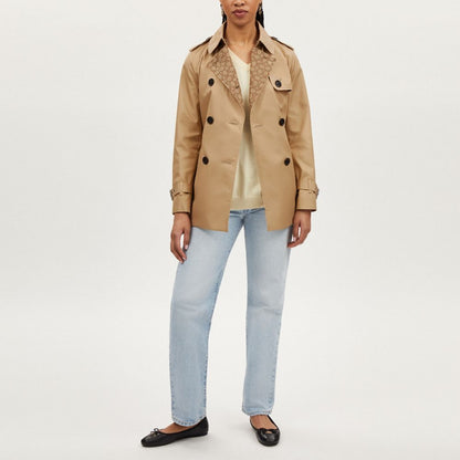 Coach Signature Lapel Short Trench Classic Khaki