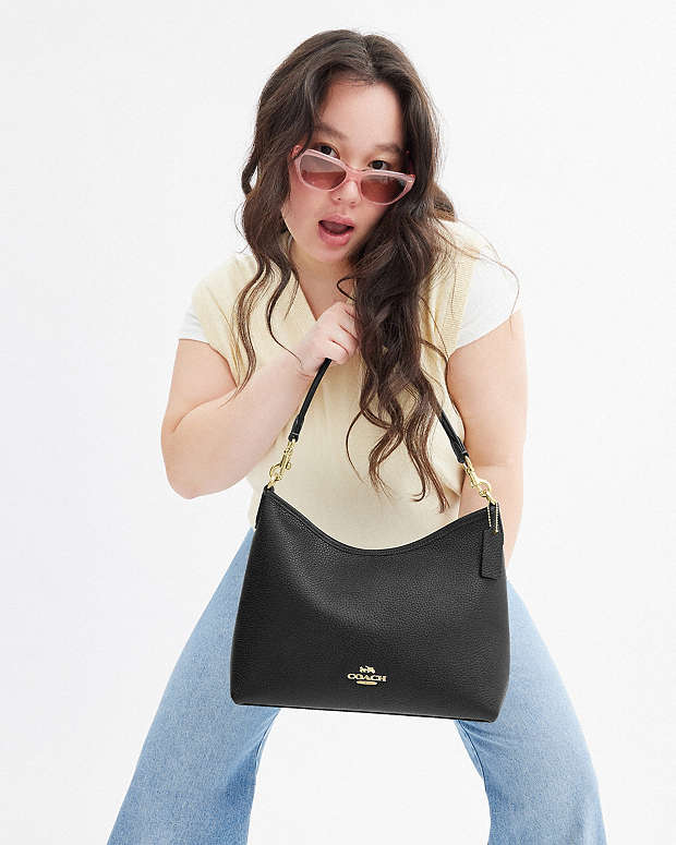 Laurel Shoulder Bag Pebbled Leather-Gold-Black Pebbled Leather-Gold-Black