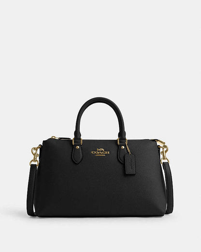 Georgia Satchel Bag Pebbled Leather-Gold-Black Pebbled Leather-Gold-Black