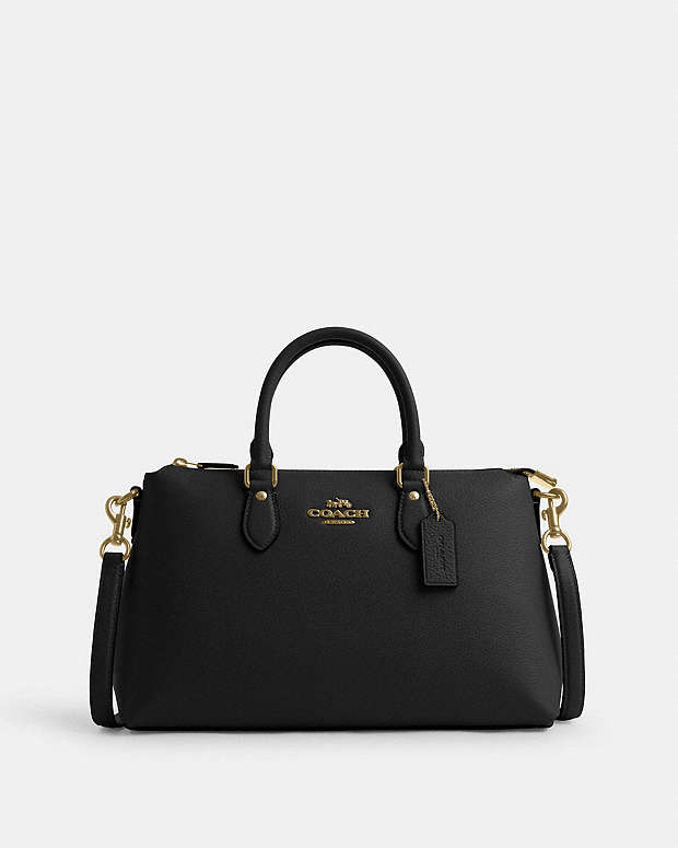 Georgia Satchel Bag Pebbled Leather-Gold-Black Pebbled Leather-Gold-Black