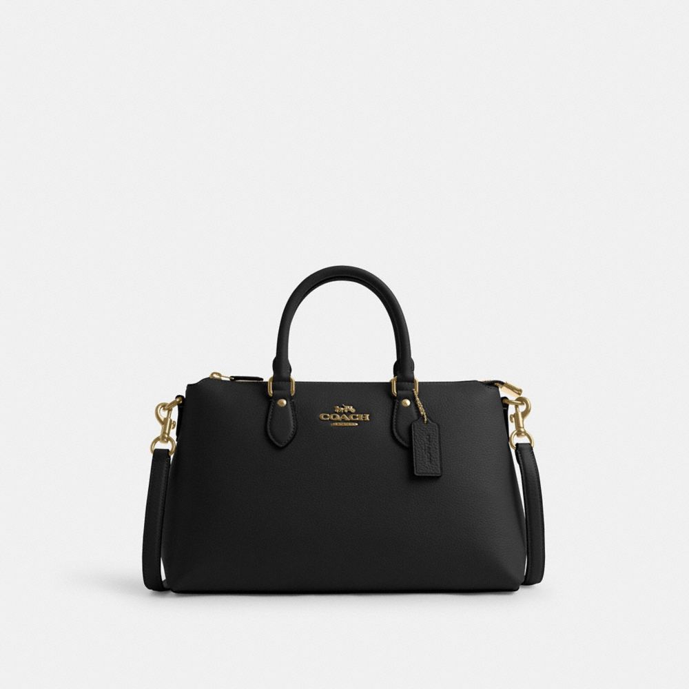 Georgia Satchel Bag Pebbled Leather-Gold-Black Pebbled Leather-Gold-Black