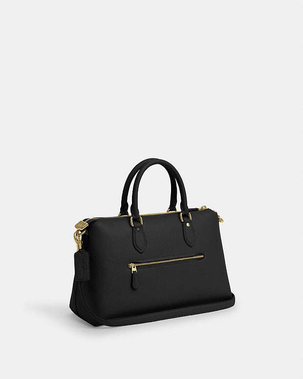 Georgia Satchel Bag Pebbled Leather-Gold-Black Pebbled Leather-Gold-Black