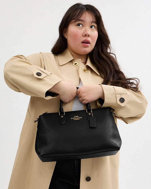 Georgia Satchel Bag Pebbled Leather-Gold-Black Pebbled Leather-Gold-Black