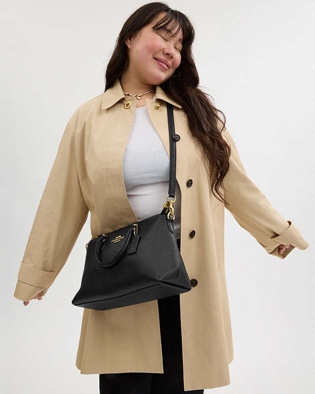 Georgia Satchel Bag Pebbled Leather-Gold-Black Pebbled Leather-Gold-Black