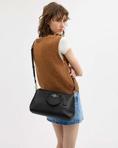 Georgia Satchel Bag Pebbled Leather-Gold-Black Pebbled Leather-Gold-Black