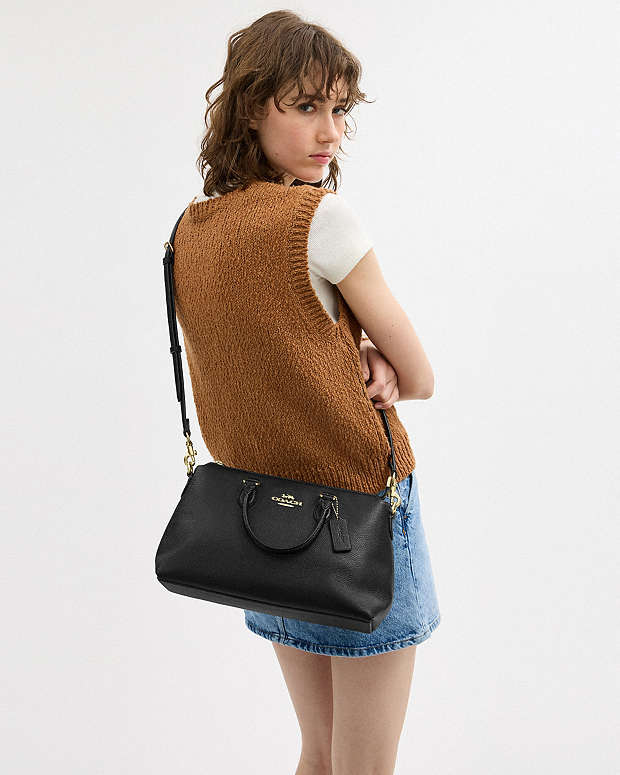 Georgia Satchel Bag Pebbled Leather-Gold-Black Pebbled Leather-Gold-Black