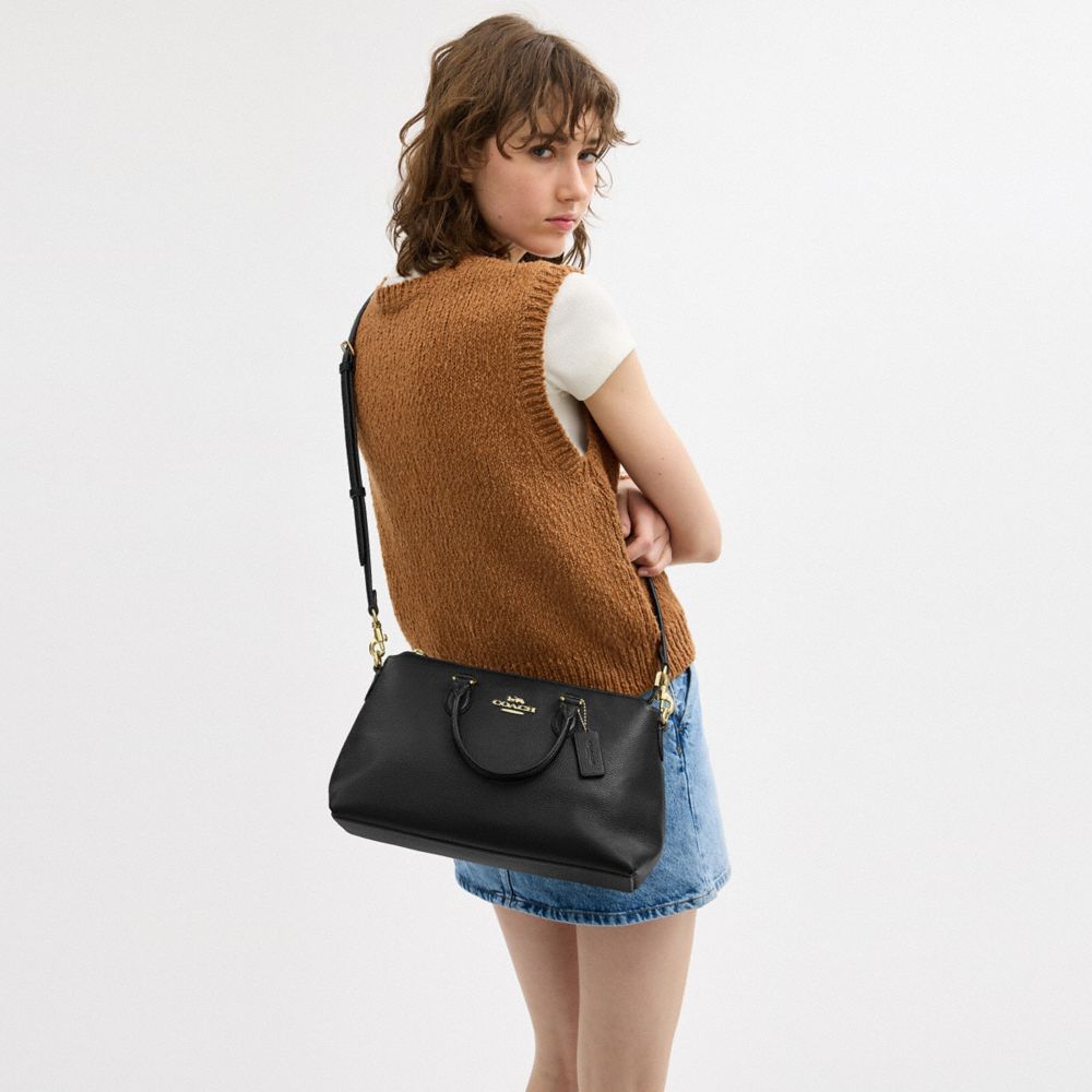 Georgia Satchel Bag Pebbled Leather-Gold-Black Pebbled Leather-Gold-Black