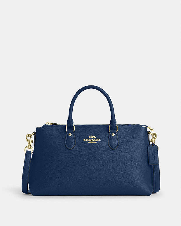 Georgia Satchel Bag Pebbled Leather-Gold-Deep Blue Pebbled Leather-Gold-Deep Blue