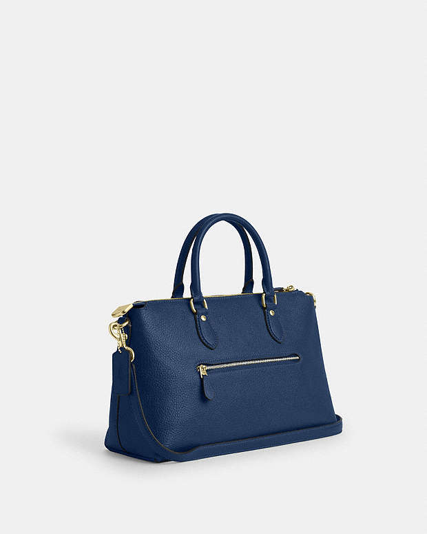 Georgia Satchel Bag Pebbled Leather-Gold-Deep Blue Pebbled Leather-Gold-Deep Blue