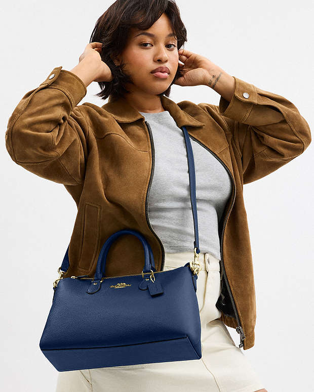 Georgia Satchel Bag Pebbled Leather-Gold-Deep Blue Pebbled Leather-Gold-Deep Blue