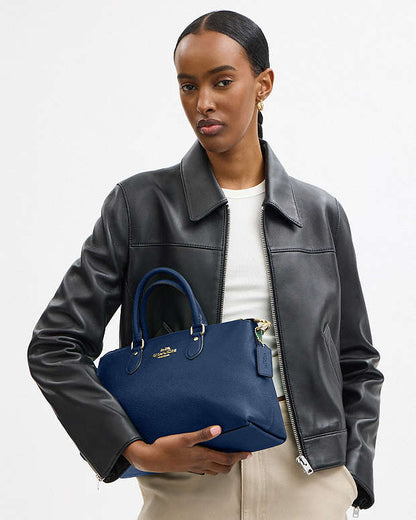 Georgia Satchel Bag Pebbled Leather-Gold-Deep Blue Pebbled Leather-Gold-Deep Blue