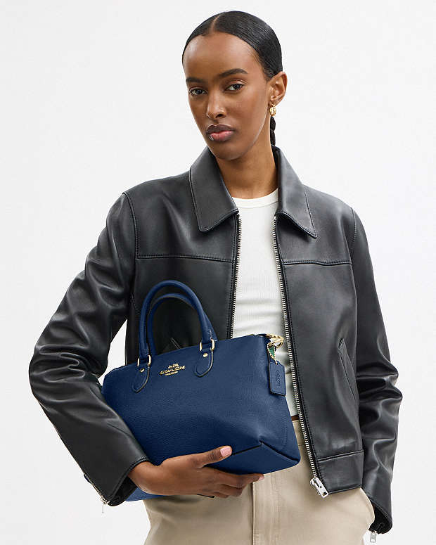 Georgia Satchel Bag Pebbled Leather-Gold-Deep Blue Pebbled Leather-Gold-Deep Blue