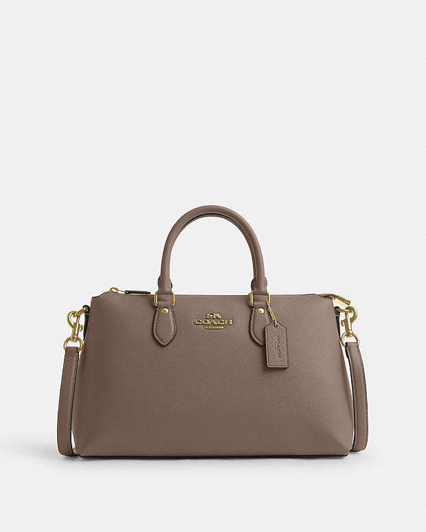 Georgia Satchel Bag Pebbled Leather-Gold-Dark Stone Pebbled Leather-Gold-Dark Stone