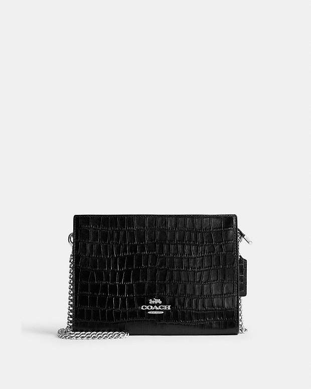 Slim Crossbody Novelty Leather-Silver-Black Novelty Leather-Silver-Black