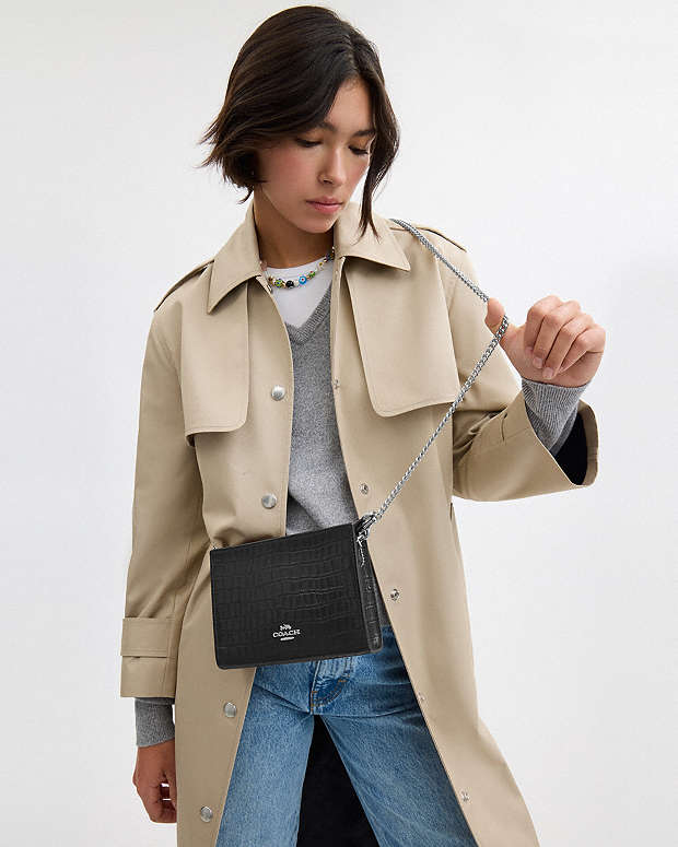 Slim Crossbody Novelty Leather-Silver-Black Novelty Leather-Silver-Black