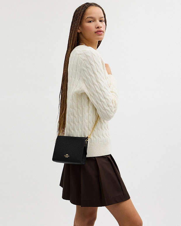 Slim Crossbody Pebbled Leather-Gold-Black Pebbled Leather-Gold-Black