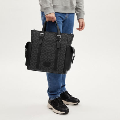 Coach Sprint Tote In Signature Jacquard Silver Charcoal Black