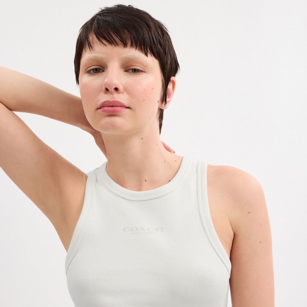 Coach New York Ribbed Tank Top White