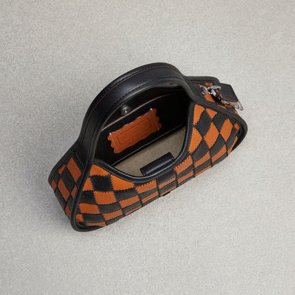 Coach Ergo Bag In Checkerboard Upcrafted Leather With Zig Zag Stitch Burnished Amber Black
