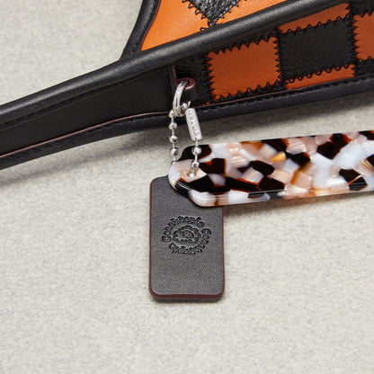 Coach Ergo Bag In Checkerboard Upcrafted Leather With Zig Zag Stitch Burnished Amber Black