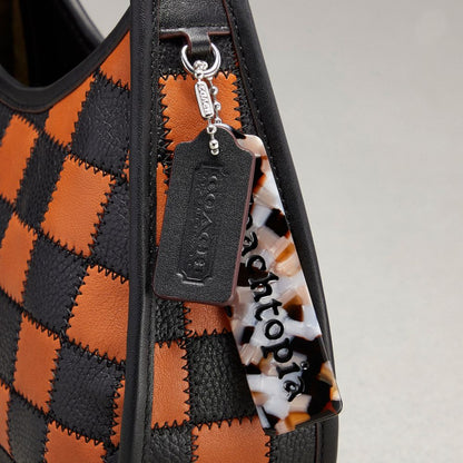 Coach Ergo Bag In Checkerboard Upcrafted Leather With Zig Zag Stitch Burnished Amber Black