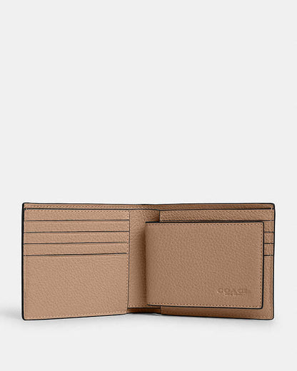 3 In 1 Wallet Pebbled Leather-Taupe Pebbled Leather-Taupe