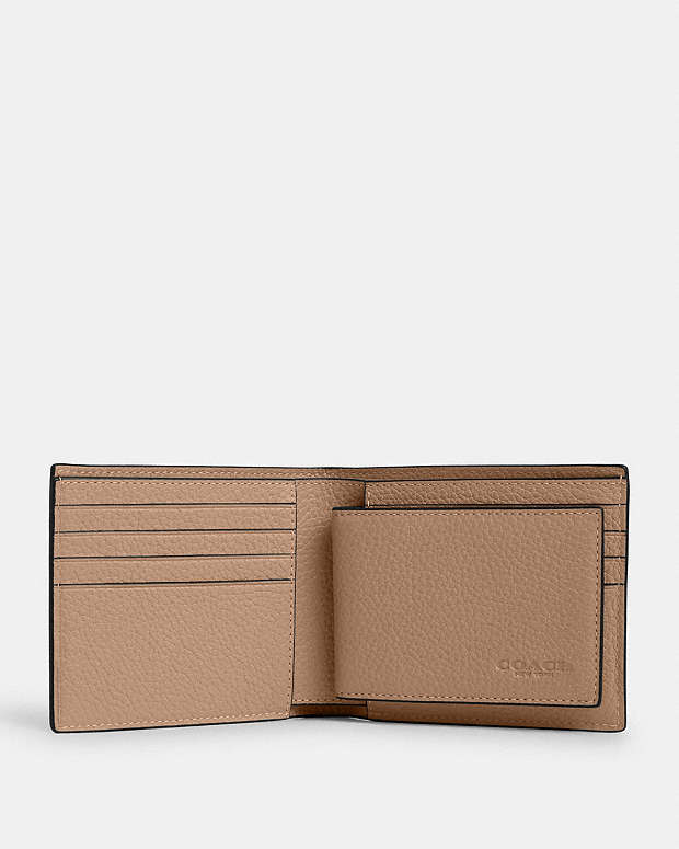 3 In 1 Wallet Pebbled Leather-Taupe Pebbled Leather-Taupe