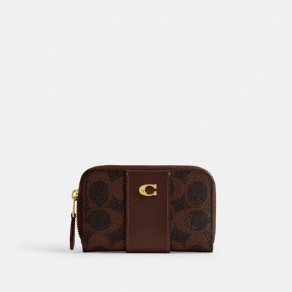 Coach Essential Small Zip Around Card Case In Signature Canvas Brass Maple