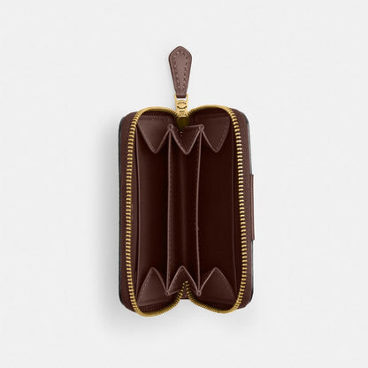 Coach Essential Small Zip Around Card Case In Signature Canvas Brass Maple