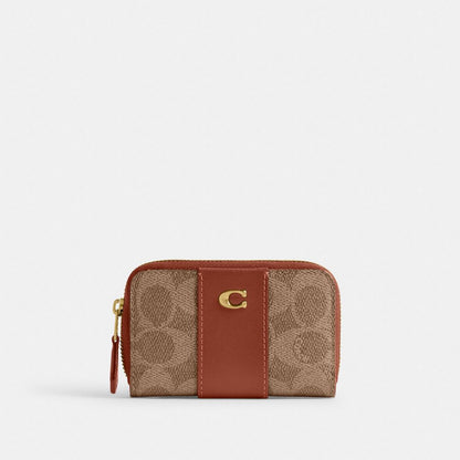 Coach Essential Small Zip Around Card Case In Signature Canvas Brass/Tan Caramel