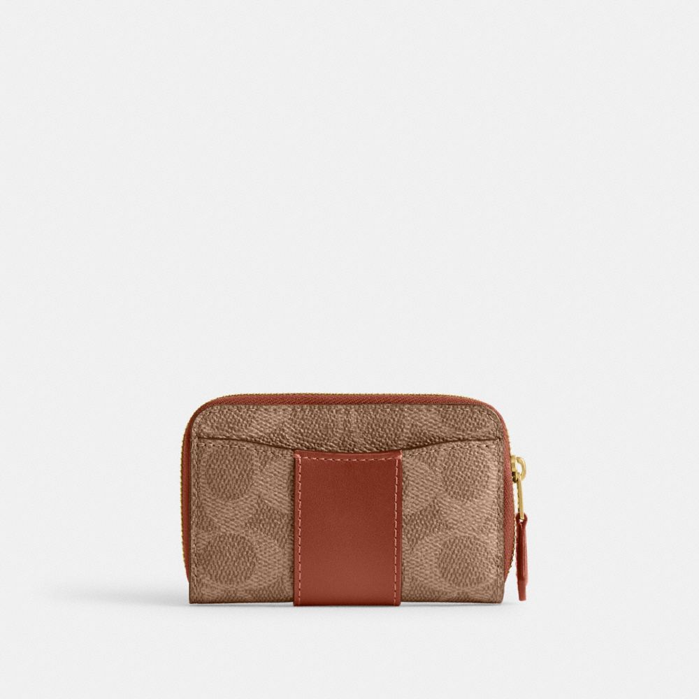 Coach Essential Small Zip Around Card Case In Signature Canvas Brass/Tan Caramel