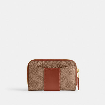 Coach Essential Small Zip Around Card Case In Signature Canvas Brass/Tan Caramel