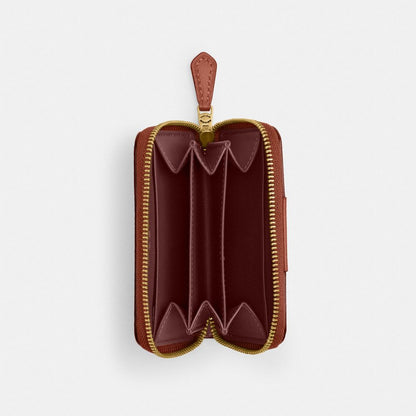 Coach Essential Small Zip Around Card Case In Signature Canvas Brass/Tan Caramel