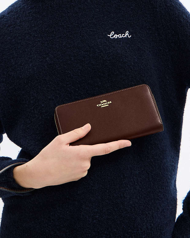 Long Zip Around Wallet Calf Leather-Gold-Maple Calf Leather-Gold-Maple